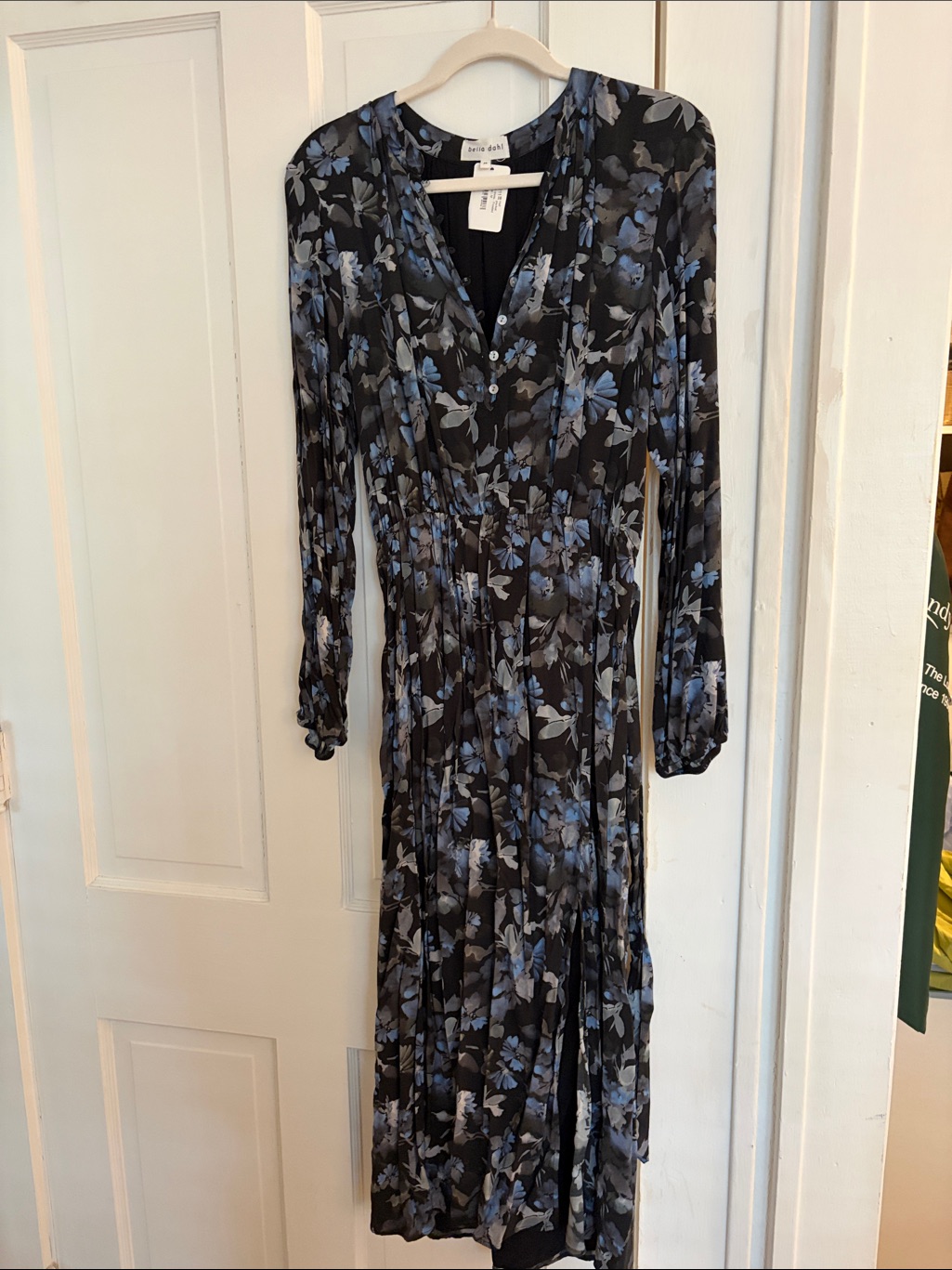 Bella Dahl Black Midi Dress With Blue Floral Print